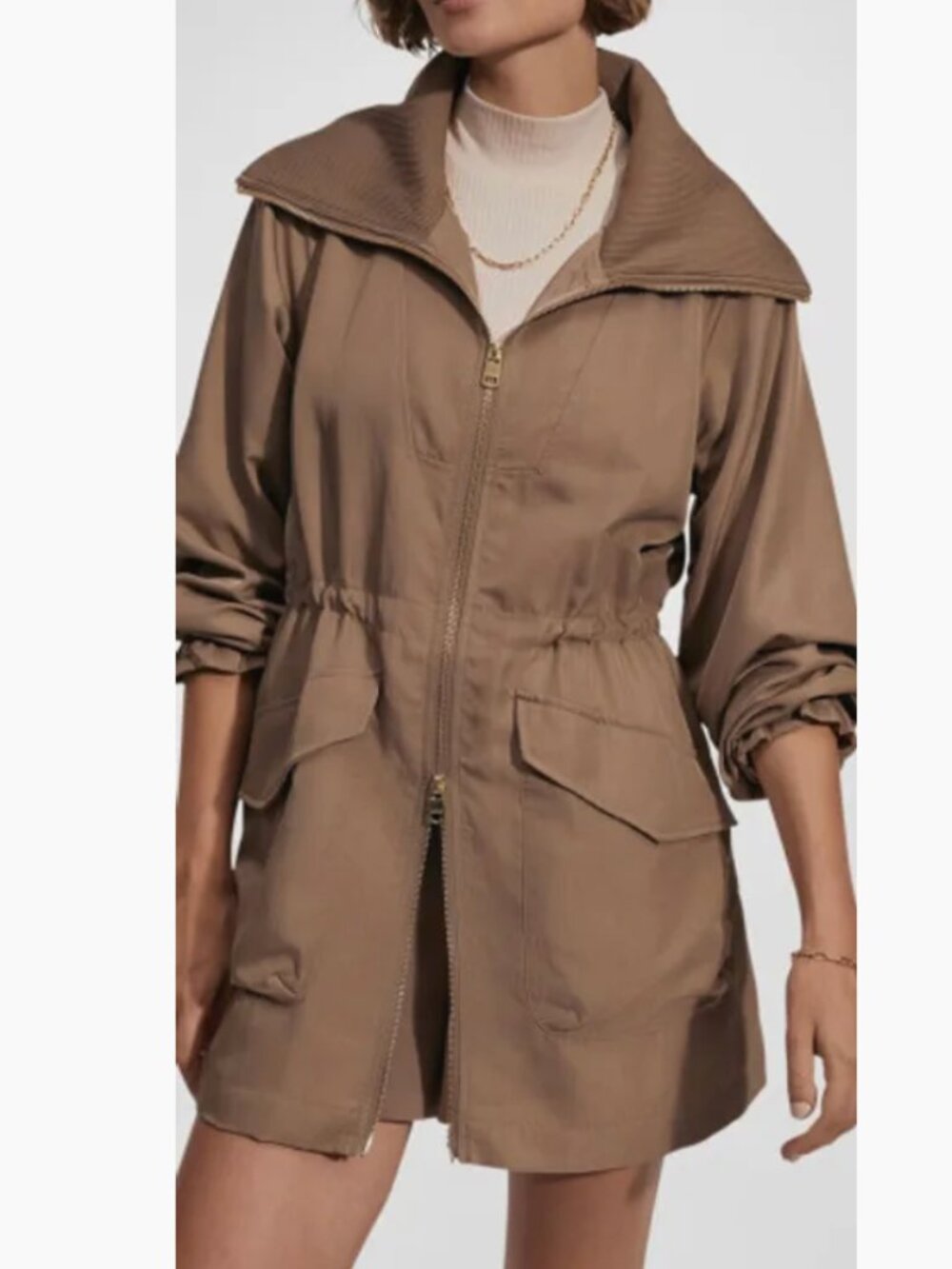 Varley Tan Trench Coat with Drawstring Waist
